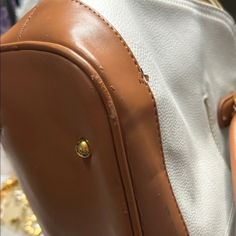Joy & Iman White and Tan Satchel with Gold Chain